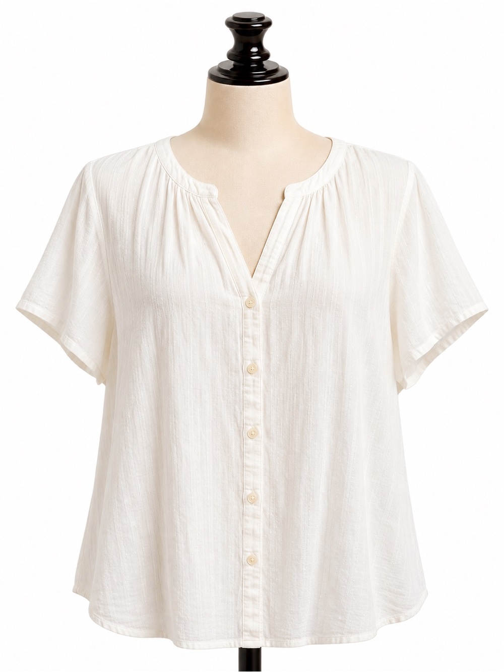 Style & Co. Cream Short-Sleeve Button Front Blouse